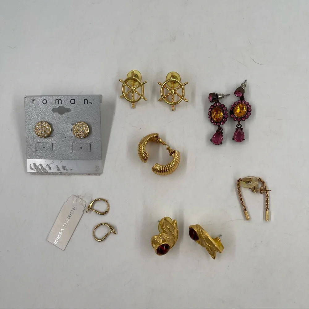 Lot of 7-Variety of Gold-Tone Pierced Earrings (Monet, Robert Verdi Type Brands)